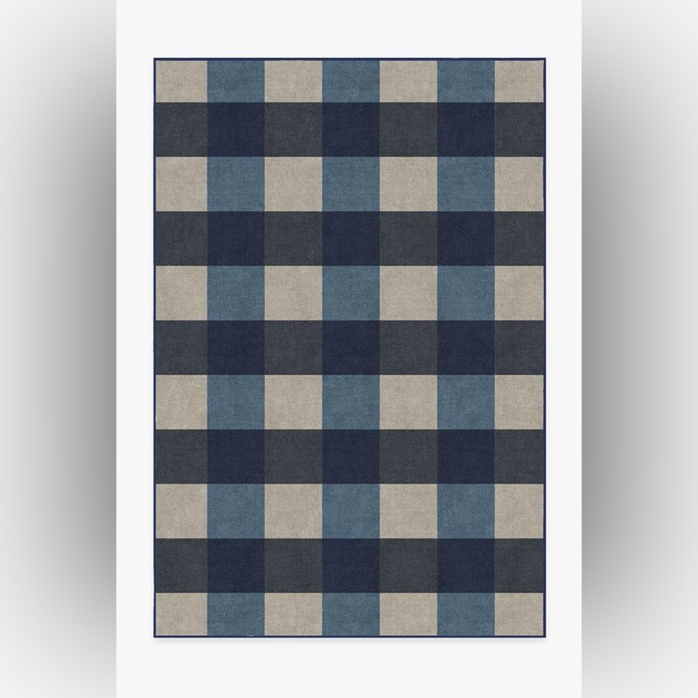 RUGABLE Buffalo Plaid Blue & Ivory Rug 3x5ft